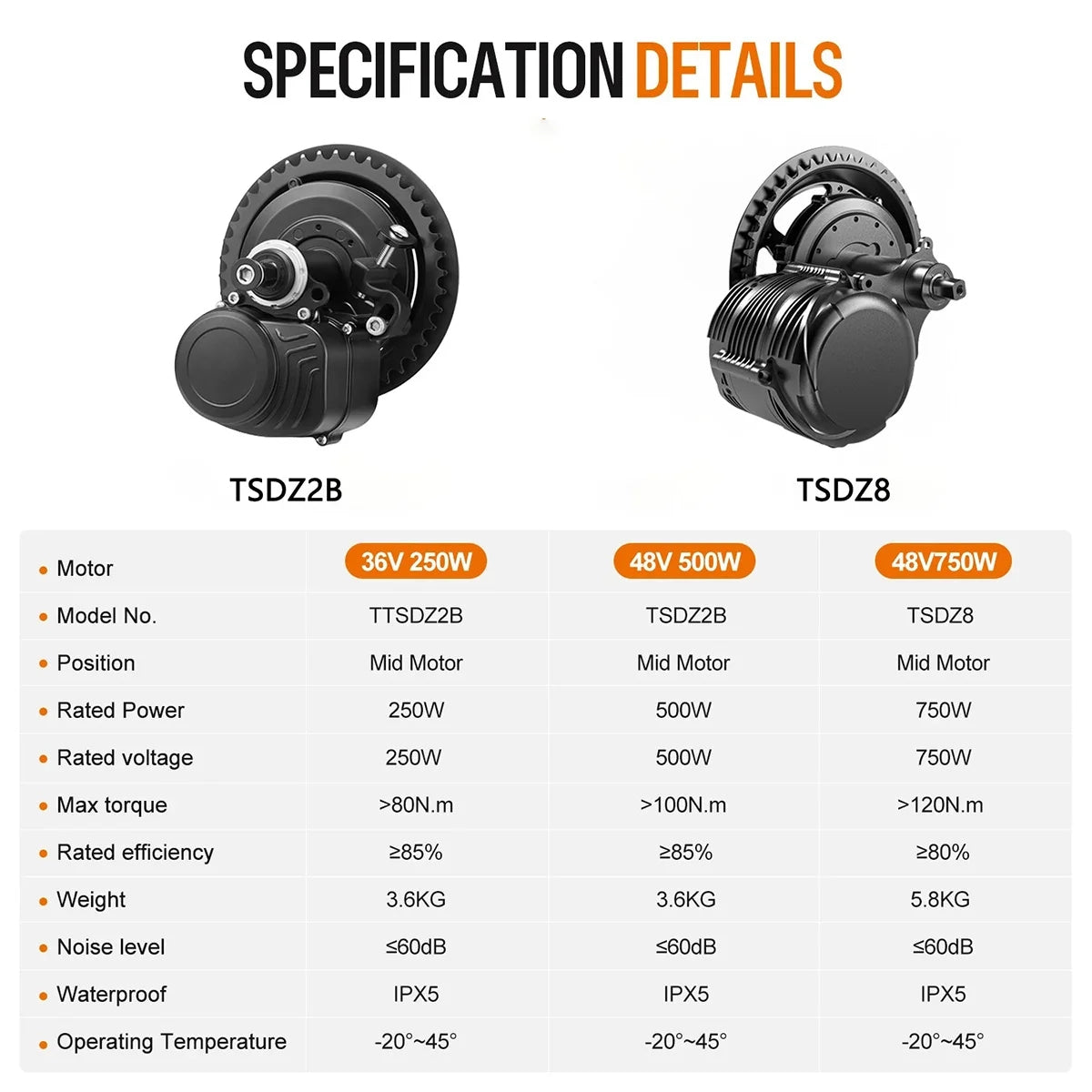 TONGSHENG TSDZ8 48V 750W Drehmomentsensor Mittelantriebsmotor-Kit